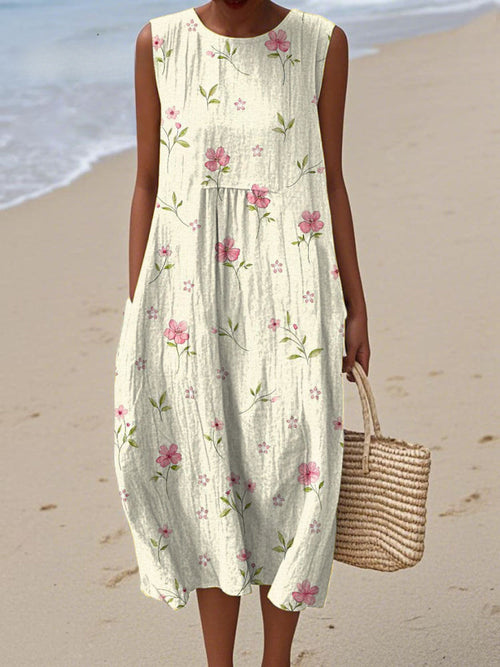 Feline - Summer Dress with Vintage Floral Print