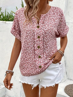 Anisa - V-Neck Casual Button T-Shirt