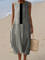 Felica - Monochrome Lines Summer Dress