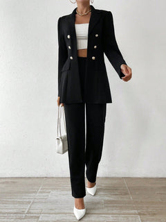 Tanisha - Women’s Notched Collar Button-Down Jacket & Trousers Set