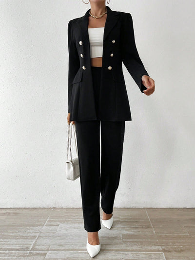 Tanisha - Women’s Notched Collar Button-Down Jacket & Trousers Set
