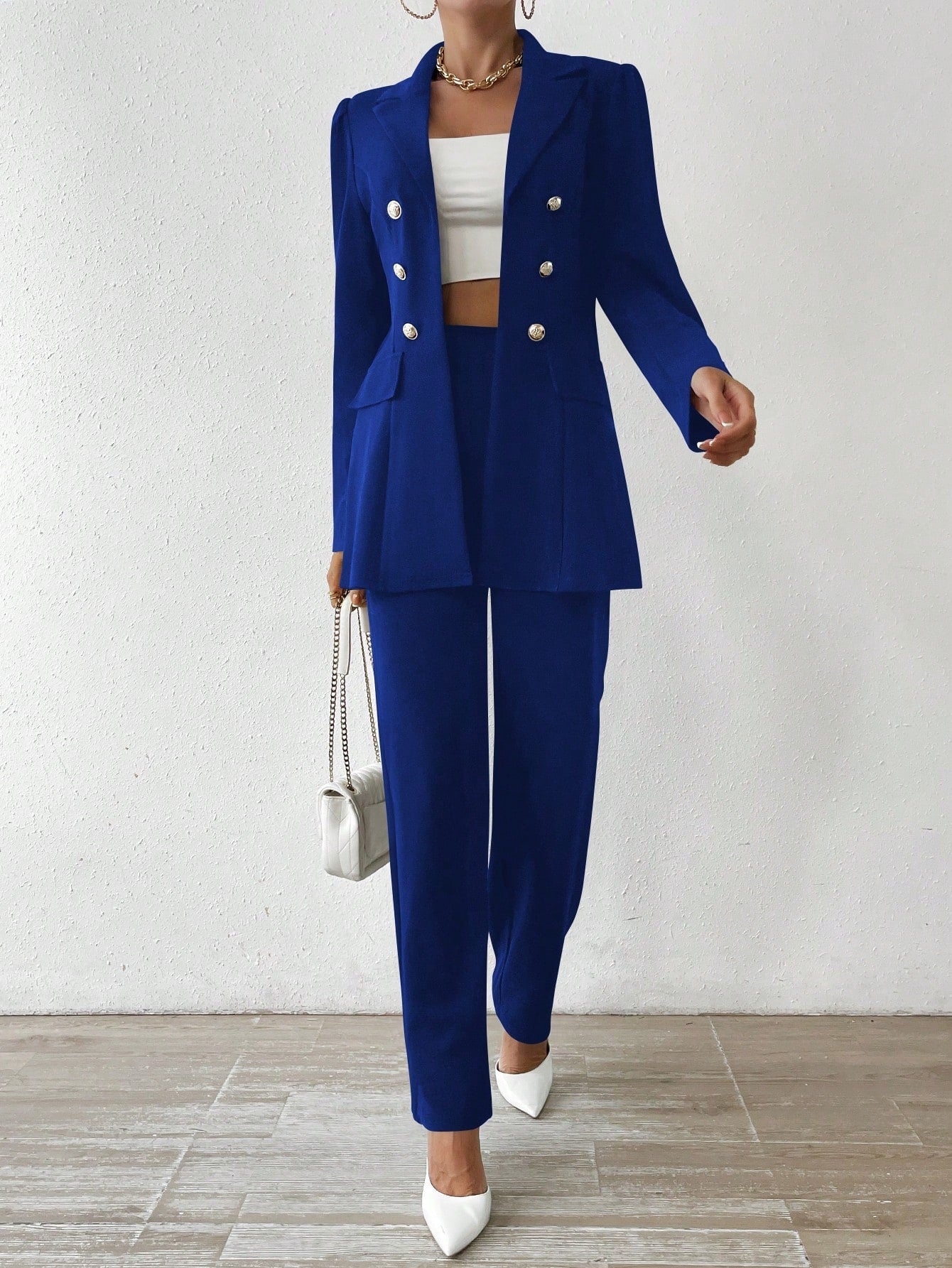 Tanisha - Women’s Notched Collar Button-Down Jacket & Trousers Set