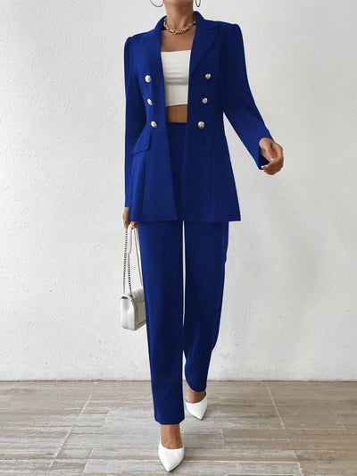 Tanisha - Women’s Notched Collar Button-Down Jacket & Trousers Set