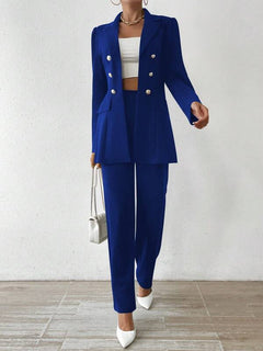 Tanisha - Women’s Notched Collar Button-Down Jacket & Trousers Set