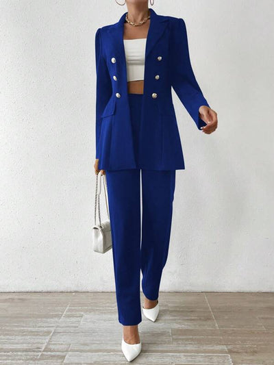 Tanisha - Women’s Notched Collar Button-Down Jacket & Trousers Set