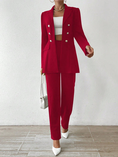 Tanisha - Women’s Notched Collar Button-Down Jacket & Trousers Set