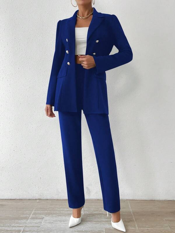 Tanisha - Women’s Notched Collar Button-Down Jacket & Trousers Set