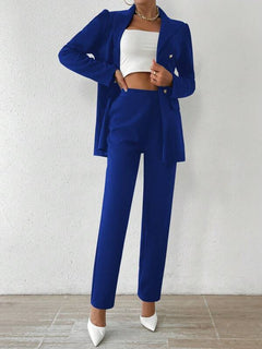 Tanisha - Women’s Notched Collar Button-Down Jacket & Trousers Set