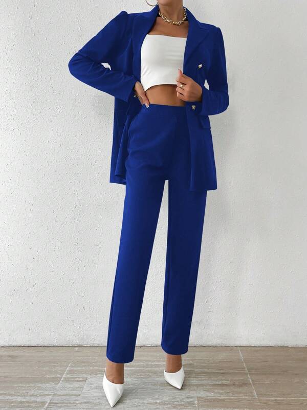 Tanisha - Women’s Notched Collar Button-Down Jacket & Trousers Set