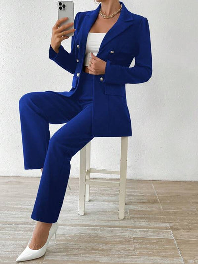 Tanisha - Women’s Notched Collar Button-Down Jacket & Trousers Set