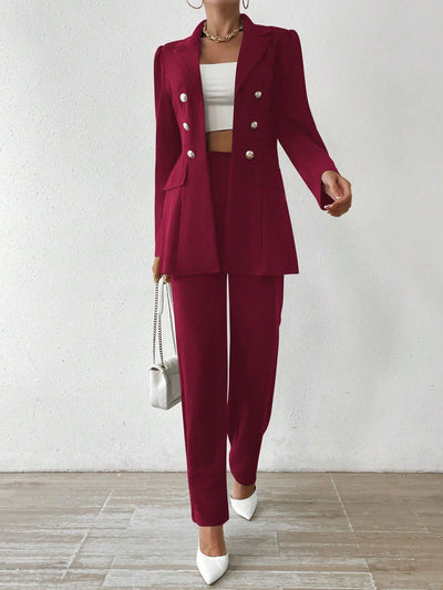 Tanisha - Women’s Notched Collar Button-Down Jacket & Trousers Set