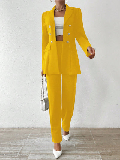 Tanisha - Women’s Notched Collar Button-Down Jacket & Trousers Set