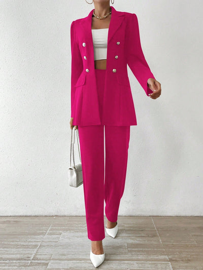 Tanisha - Women’s Notched Collar Button-Down Jacket & Trousers Set