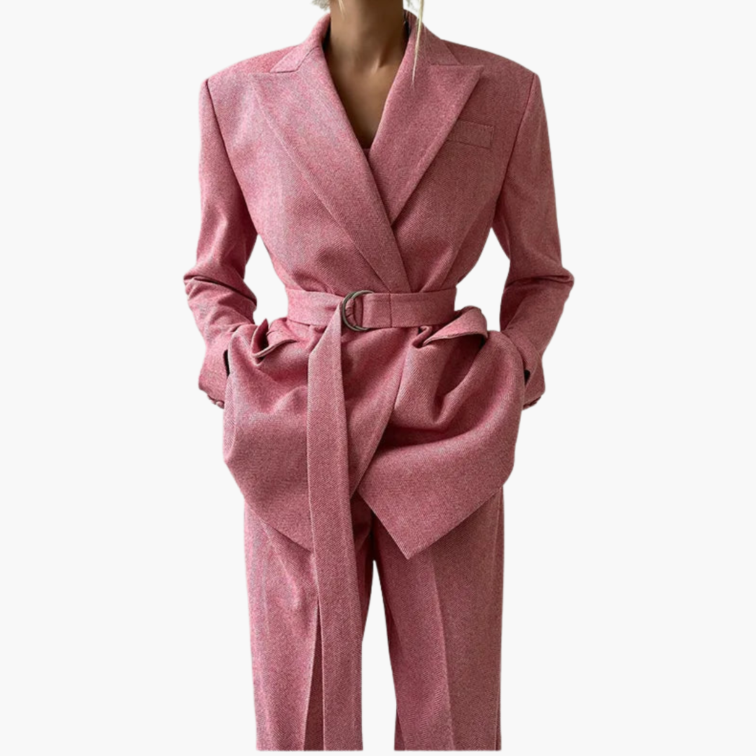 Ivonna - Elegant Fishbone Pattern 3-Piece Suit