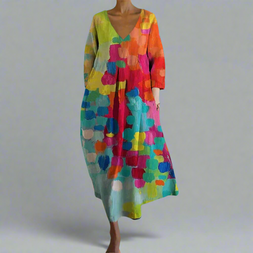Jaylin - Vibrant V-Neck Dress Crafted from Premium Fabric