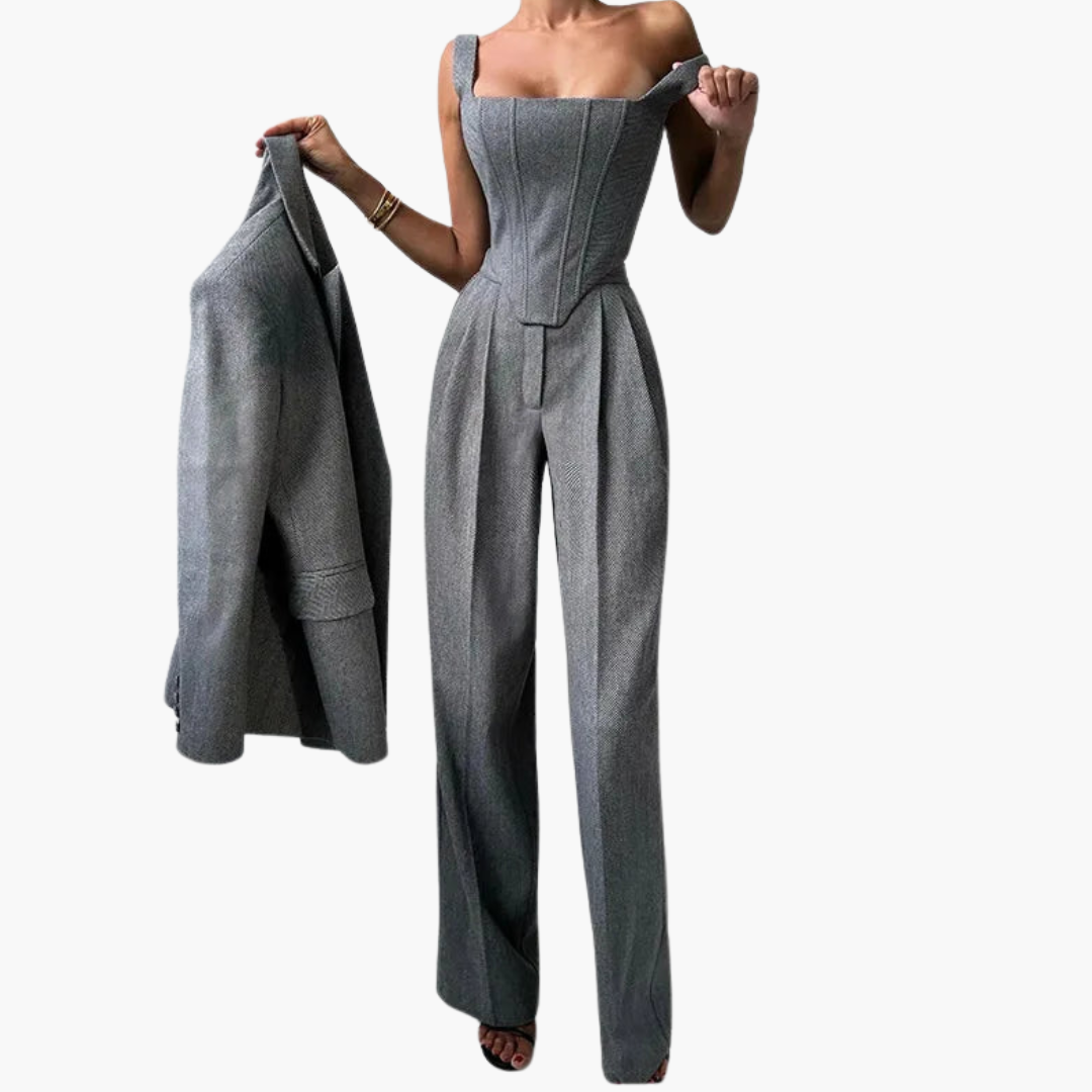 Ivonna - Elegant Fishbone Pattern 3-Piece Suit