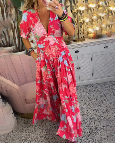 Nina™ | Floral Print V-neck Pocket Dress