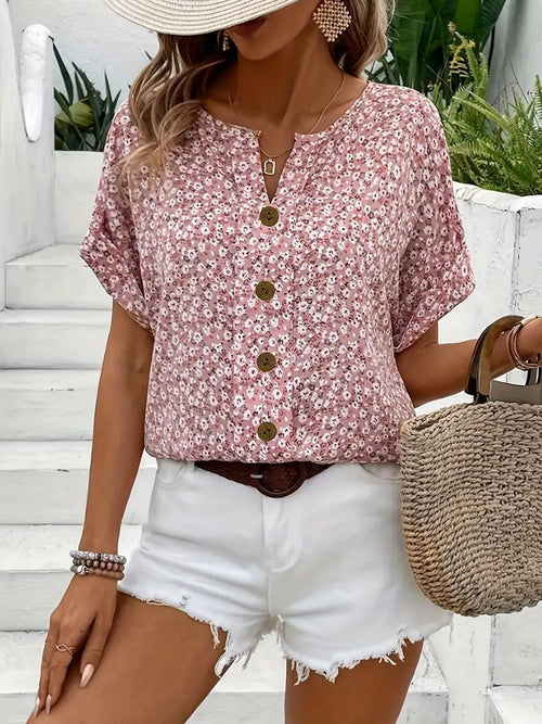 Anisa - V-Neck Casual Button T-Shirt