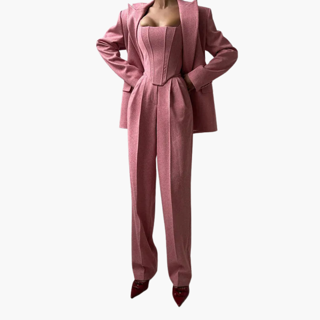 Ivonna - Elegant Fishbone Pattern 3-Piece Suit