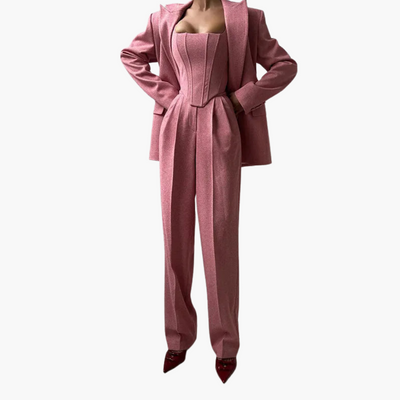 Ivonna - Elegant Fishbone Pattern 3-Piece Suit