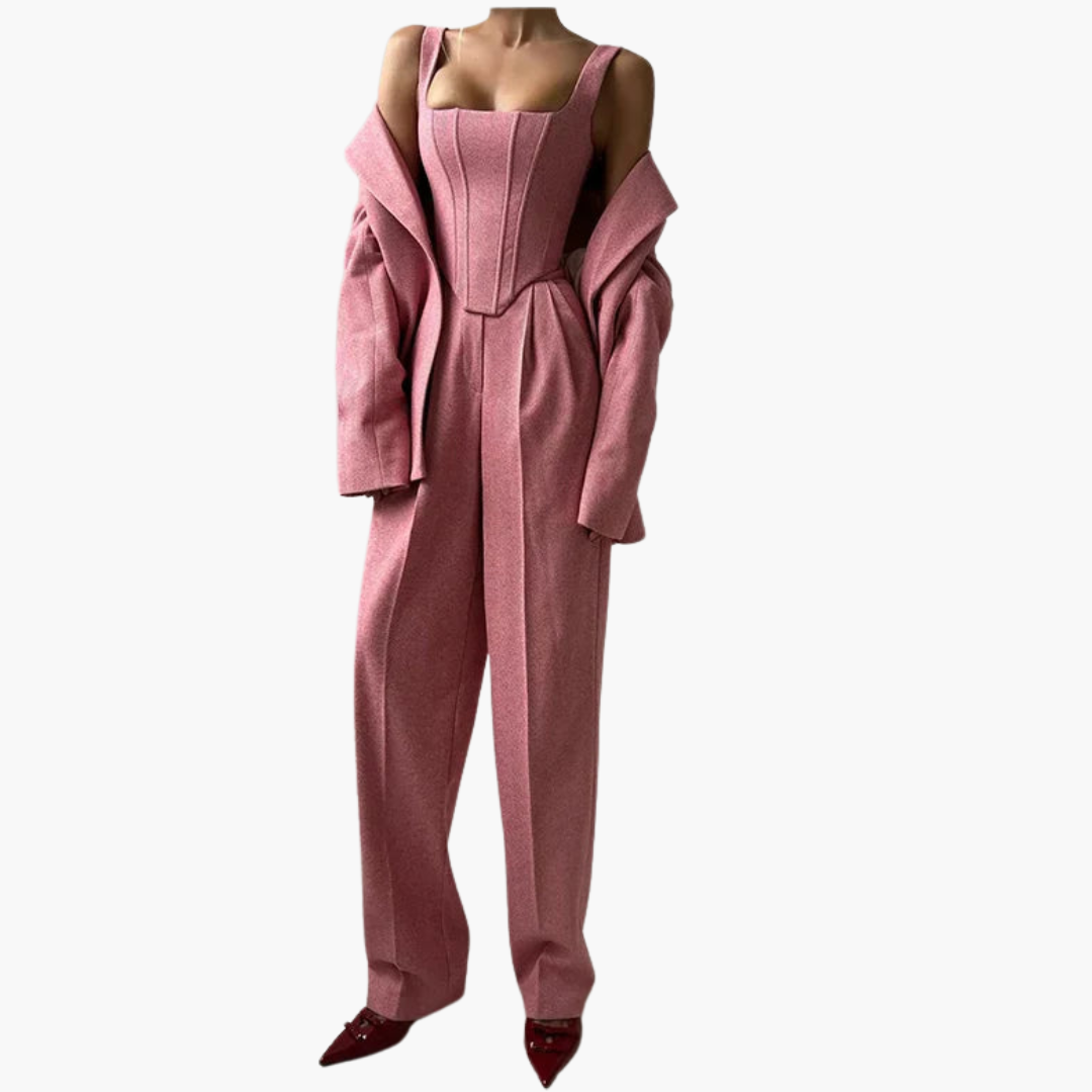 Ivonna - Elegant Fishbone Pattern 3-Piece Suit