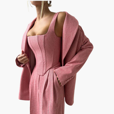 Ivonna - Elegant Fishbone Pattern 3-Piece Suit