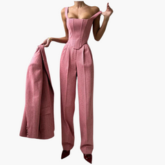 Ivonna - Elegant Fishbone Pattern 3-Piece Suit