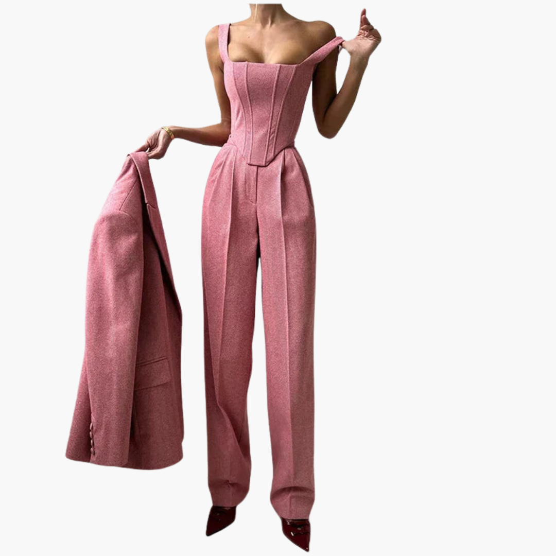 Ivonna - Elegant Fishbone Pattern 3-Piece Suit