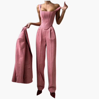 Ivonna - Elegant Fishbone Pattern 3-Piece Suit