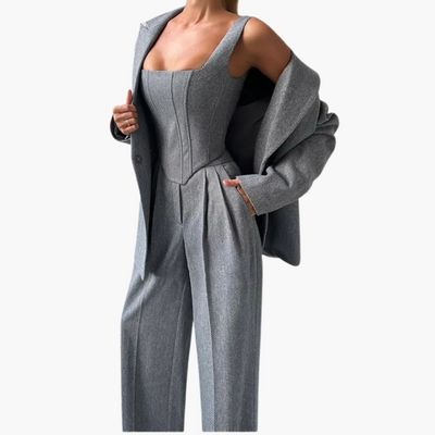 Ivonna - Elegant Fishbone Pattern 3-Piece Suit