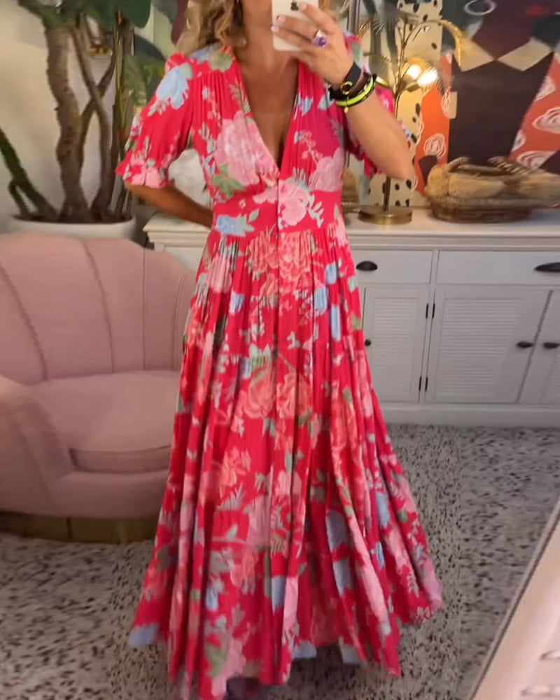 Nina™ | Floral Print V-neck Pocket Dress