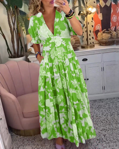 Nina™ | Floral Print V-neck Pocket Dress
