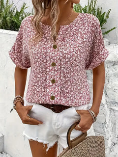 Anisa - V-Neck Casual Button T-Shirt
