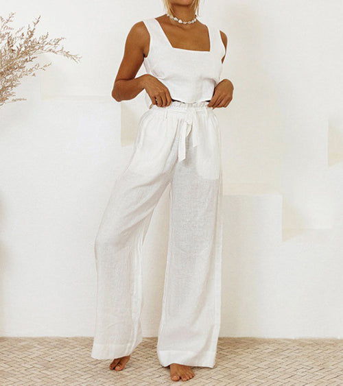 Medalin™ - Minimalist Top and Wide-Leg Pants Set