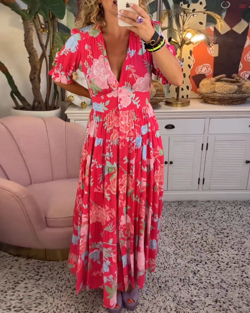 Nina™ | Floral Print V-neck Pocket Dress