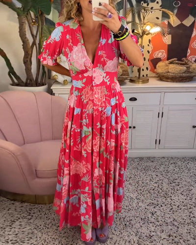 Nina™ | Floral Print V-neck Pocket Dress