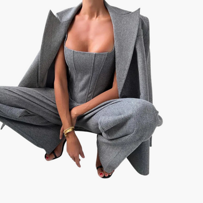 Ivonna - Elegant Fishbone Pattern 3-Piece Suit