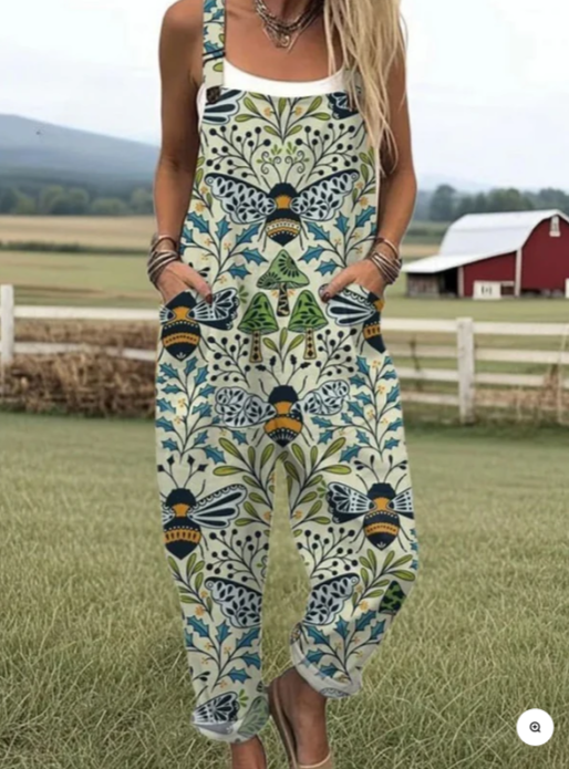 Emily - Bee Floral Art Print Jumpsuit