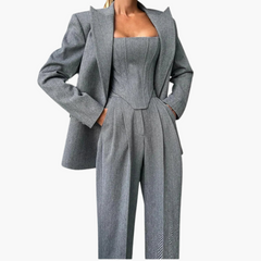 Ivonna - Elegant Fishbone Pattern 3-Piece Suit