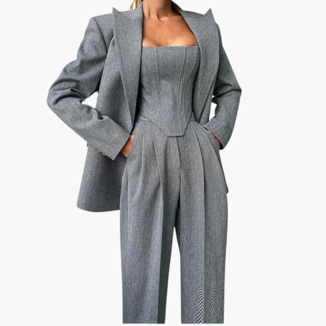 Ivonna - Elegant Fishbone Pattern 3-Piece Suit