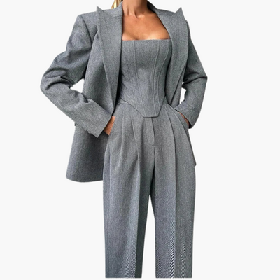 Ivonna - Elegant Fishbone Pattern 3-Piece Suit