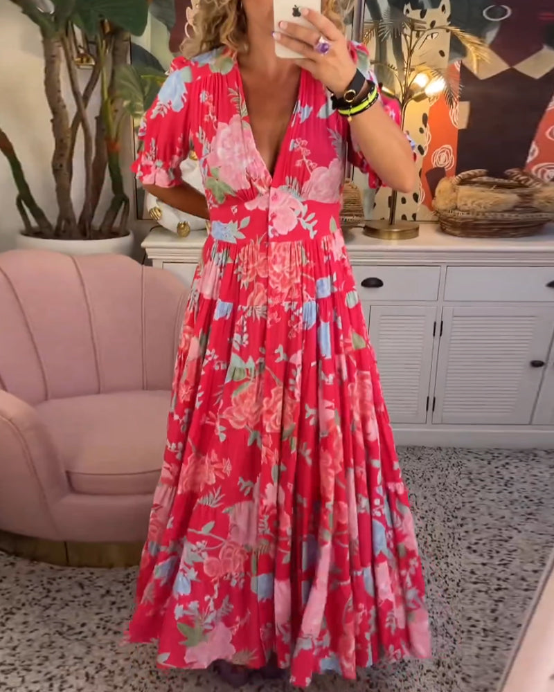 Nina™ | Floral Print V-neck Pocket Dress