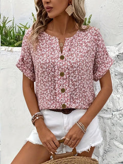 Anisa - V-Neck Casual Button T-Shirt