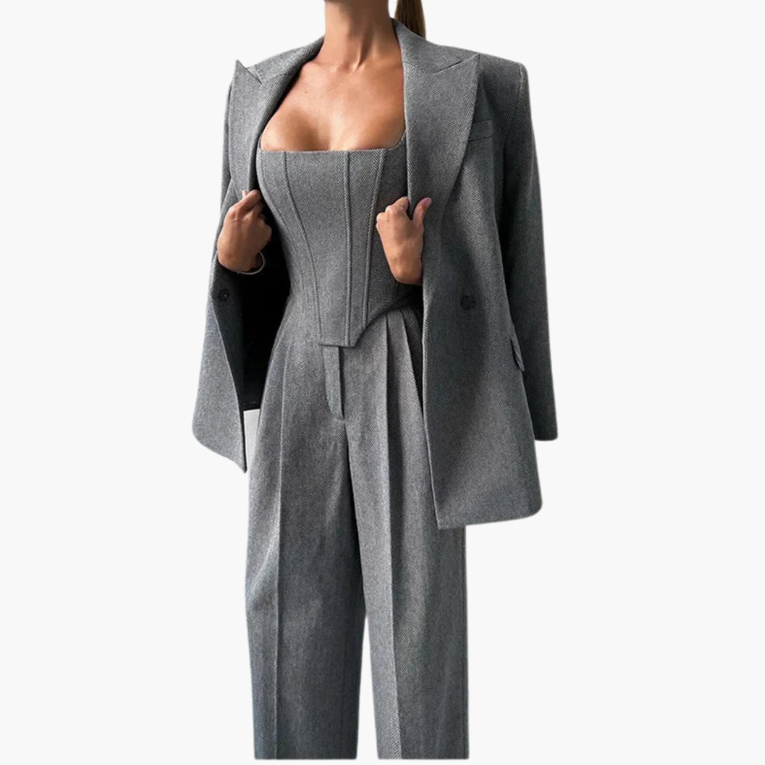 Ivonna - Elegant Fishbone Pattern 3-Piece Suit