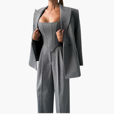Ivonna - Elegant Fishbone Pattern 3-Piece Suit