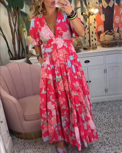 Nina™ | Floral Print V-neck Pocket Dress