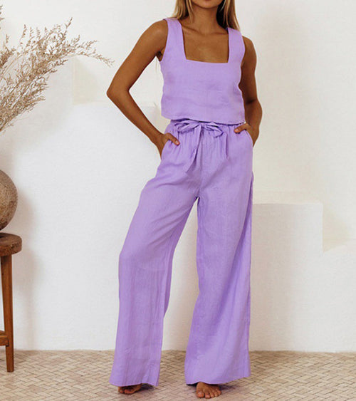 Medalin™ - Minimalist Top and Wide-Leg Pants Set
