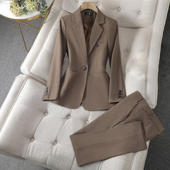 Pemella - Elegant Women’s Single-Button Long Sleeve Blazer & Pants Set