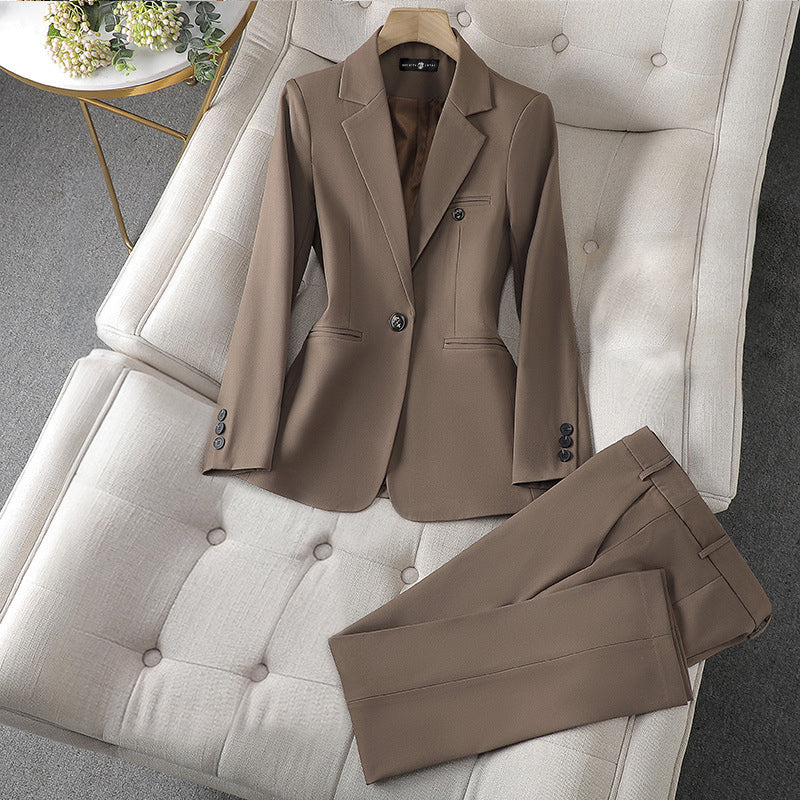 Pemella - Elegant Women’s Single-Button Long Sleeve Blazer & Pants Set