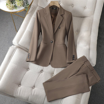 Pemella - Elegant Women’s Single-Button Long Sleeve Blazer & Pants Set